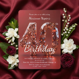 Glamorous Rose Gold Gemstone 40th Birthday Einladung
