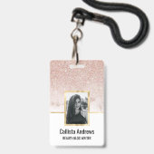 Glamorous Rose Gold White Glitter Marble Gradient Ausweis (Vorderseite mit Lanyard)