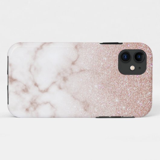 Glamorous Rose Gold White Glitter Marble Gradient Case-Mate iPhone Hülle (Rückseite (Horizontal))