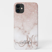Glamorous Rose Gold White Glitter Marble Gradient