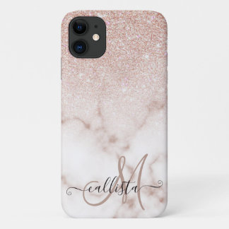 Glamorous Rose Gold White Glitter Marble Gradient Case-Mate iPhone Hülle