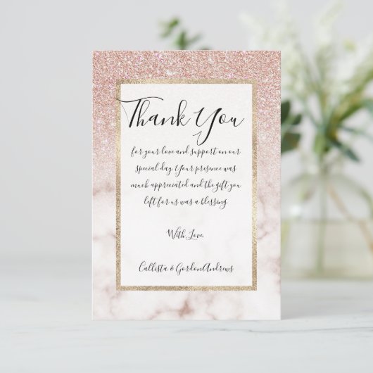 Glamorous Rose Gold White Glitter Marble Gradient Dankeskarte (Stehend Vorderseite)
