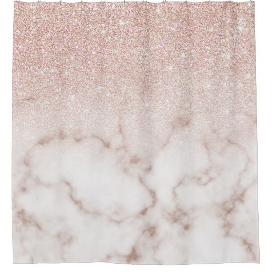 Glamorous Rose Gold White Glitter Marble Gradient Duschvorhang (Vorderseite)