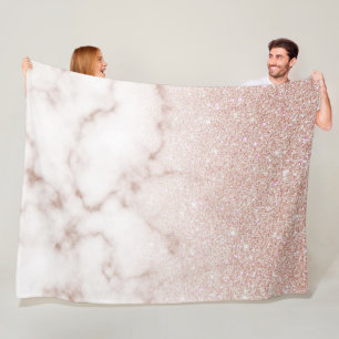 Glamorous Rose Gold White Glitter Marble Gradient Fleecedecke