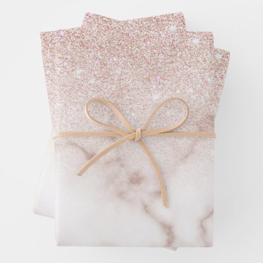 Glamorous Rose Gold White Glitter Marble Gradient Geschenkpapier Set (Beispiel)