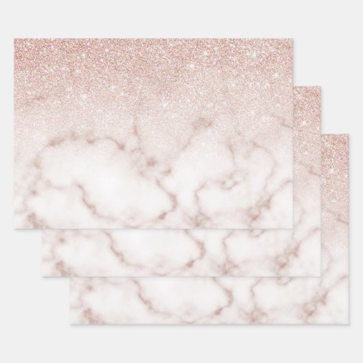 Glamorous Rose Gold White Glitter Marble Gradient Geschenkpapier Set (Set)