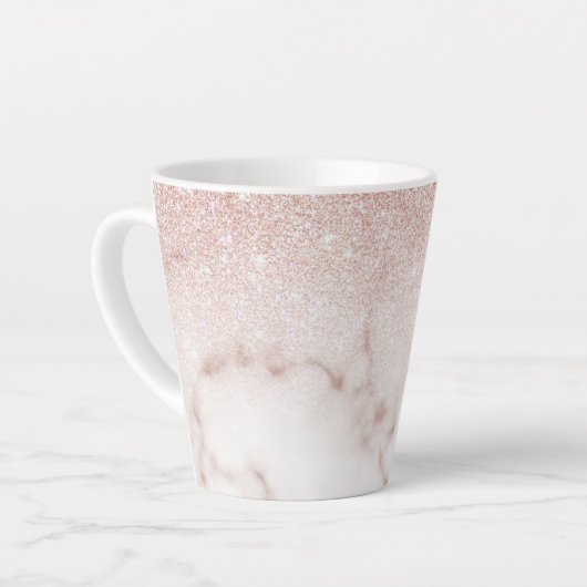 Glamorous Rose Gold White Glitter Marble Gradient Milchtasse (Linke Ecke)