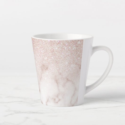Glamorous Rose Gold White Glitter Marble Gradient Milchtasse (Rechts)