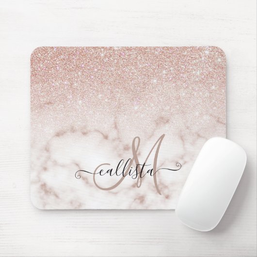 Glamorous Rose Gold White Glitter Marble Gradient Mousepad (Mit Mouse)