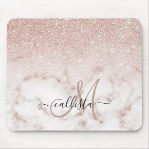 Glamorous Rose Gold White Glitter Marble Gradient Mousepad