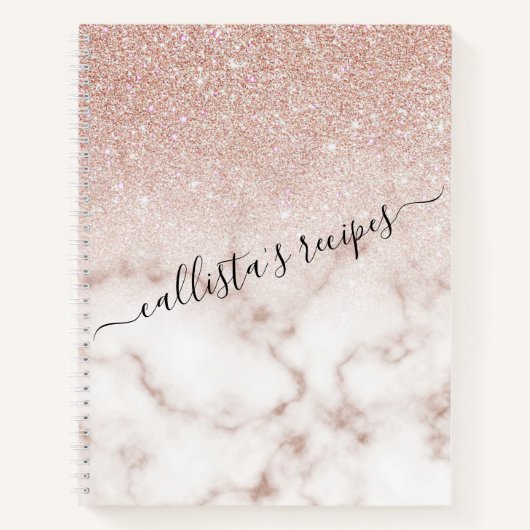 Glamorous Rose Gold White Glitter Marble Gradient Notizblock (Vorderseite)