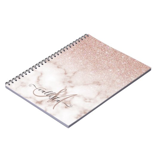 Glamorous Rose Gold White Glitter Marble Gradient Notizblock (Linke Seite)