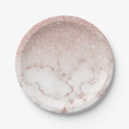 Glamorous Rose Gold White Glitter Marble Gradient Pappteller (Vorderseite)