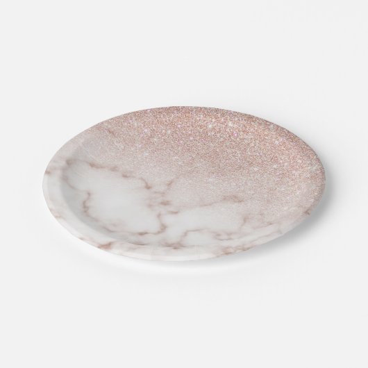 Glamorous Rose Gold White Glitter Marble Gradient Pappteller (Schrägansicht)