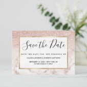 Glamorous Rose Gold White Glitter Marble Gradient Save The Date (Stehend Vorderseite)
