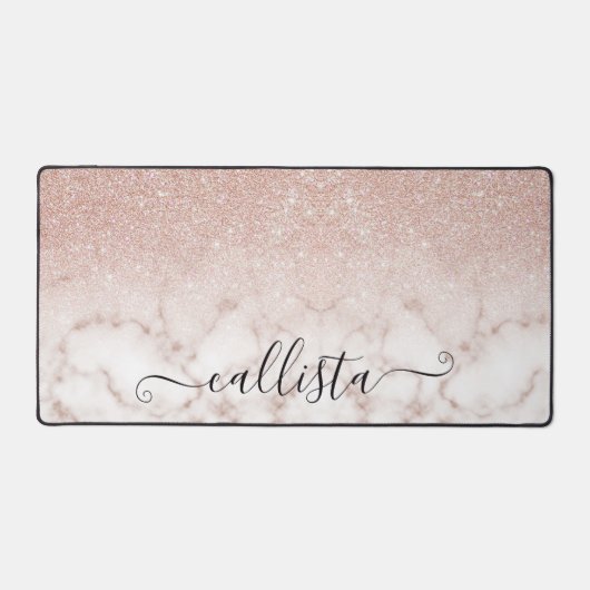 Glamorous Rose Gold White Glitter Marble Gradient Schreibtischunterlage (Vorderseite)