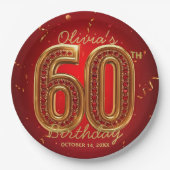 Glamorous Ruby Gemstone Gold 60th Birthday Party Pappteller (Vorderseite)