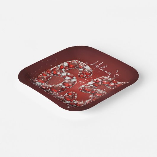 Glamorous Ruby Red Diamonds 65th Birthday Party Pappteller (Gewinkelt)