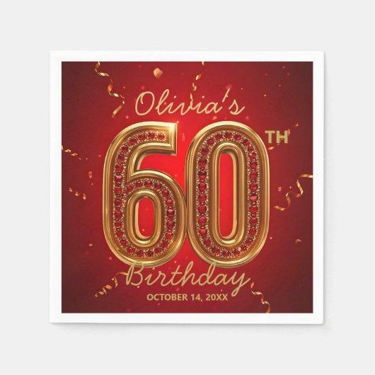  Glamorous Ruby Red Gold Jewel 60th Birthday Serviette (Vorderseite)