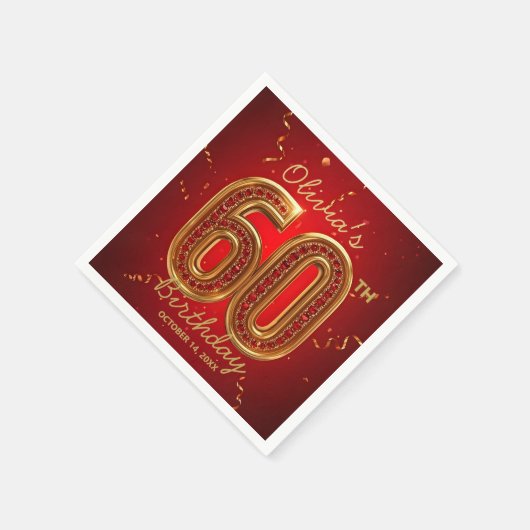  Glamorous Ruby Red Gold Jewel 60th Birthday Serviette (Ecke)