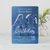 Glamorous Sapphire Blue Diamond 40th Birthday Einladung (Stehend Vorderseite)