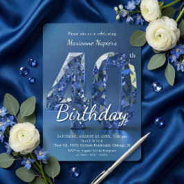 Glamorous Sapphire Blue Diamond 40th Birthday Einladung