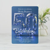Glamorous Sapphire Blue Diamond 50th Birthday Einladung (Stehend Vorderseite)