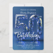 Glamorous Sapphire Blue Diamond 50th Birthday Einladung (Vorderseite)