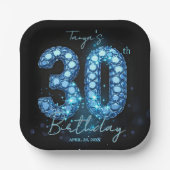 Glamorous Sapphire Blue Jewel Mosaic 30th Birthday Pappteller (Vorderseite)