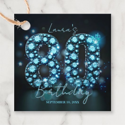 Glamorous Sapphire Gem 80th Birthday Party Geschenkanhänger (Vorderseite)