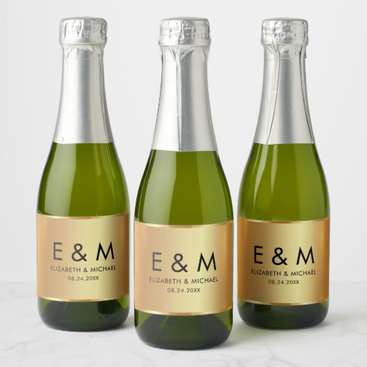 Glamorous Save the Date Gold Text Monogram Schaumweinetikett (Flaschen)