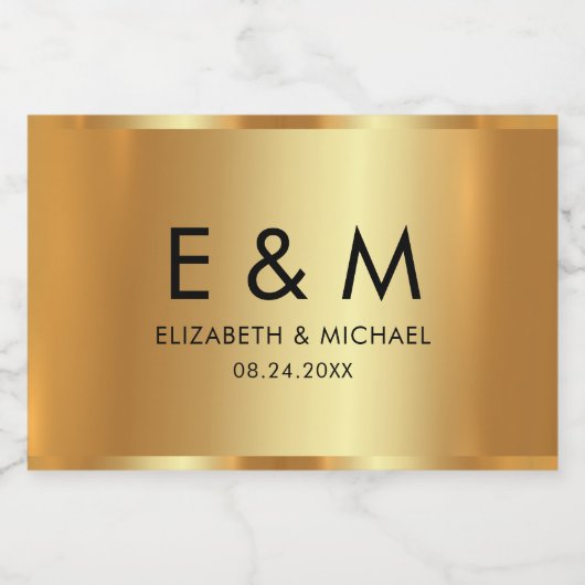 Glamorous Save the Date Gold Text Monogram Schaumweinetikett (Einzelnes Label)