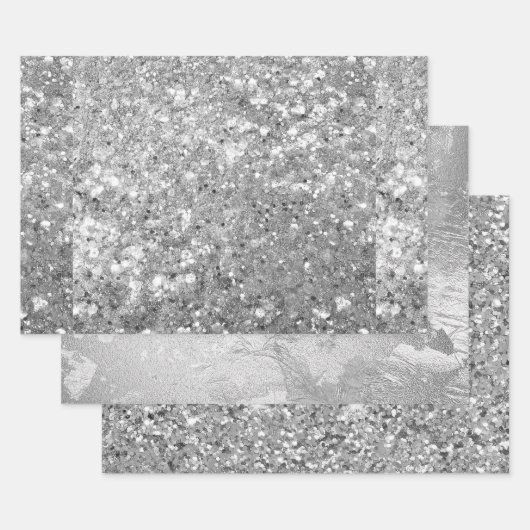 Glamorous Sparkling Silver Glitter & Foil Patterns Geschenkpapier Set (Set)