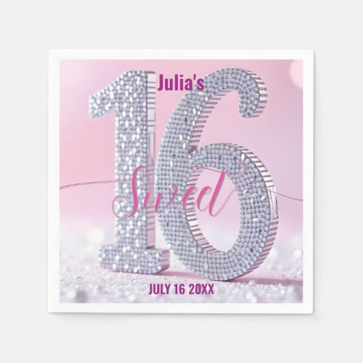 Glamorous Stylish Chic Rhinestone Sweet Sixteen Serviette (Vorderseite)