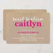 GLAMOROUS SWEET 16 rustikale Goldkonfetti Einladung (Vorne/Hinten)
