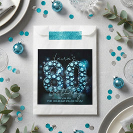 Glamorous Teal Blue Diamonds Black 80th Birthday Geschenktütchen