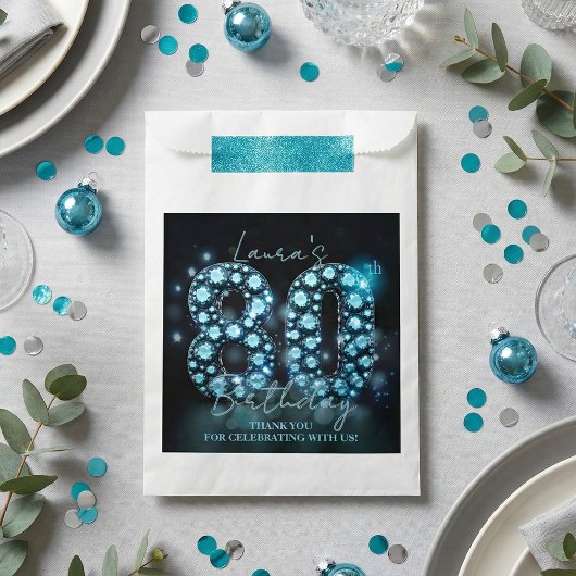 Glamorous Teal Blue Diamonds Black 80th Birthday Geschenktütchen