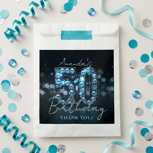 Glamorous Teal Blue Diamonds Sparkle 50th Birthday Geschenktütchen