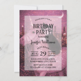 Glamorous Unicorn Cat Under Sparkling City         Einladung