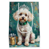 Glamorous White Poodle Princess Christmas Art Mittlere Geschenktüte (Rückseite)