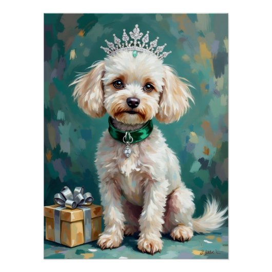 Glamorous White Poodle Princess Christmas Art Poster (Vorderseite)