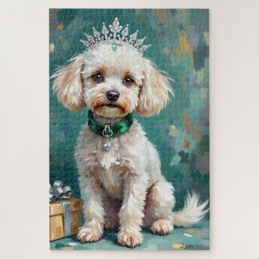 Glamorous White Poodle Princess Christmas Art Puzzle (Vertikal)
