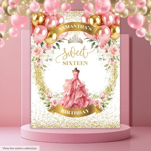 Glamour 16 . Geburtstag Banner Blush Rose Sparkone Wandteppich