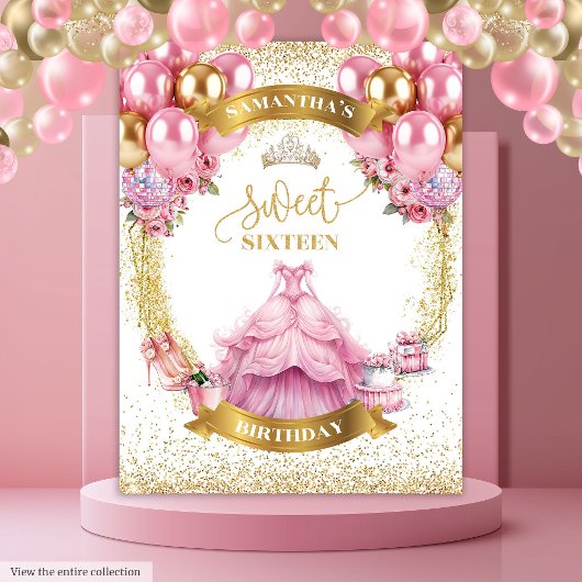 Glamour 16 . Geburtstag Banner Pink Gold Glitzern Wandteppich