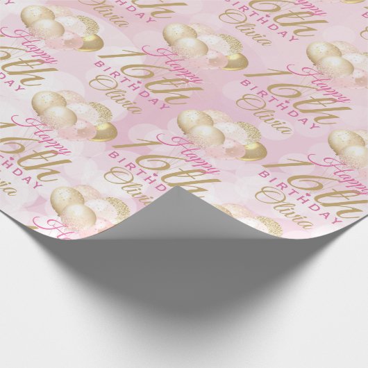 Glamour 16. Geburtstagsballon Geschenkpapier (Ecke)