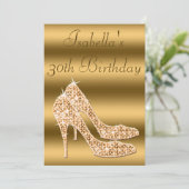 Glamour 30. Geburtstag Gold Stilettos Einladung (Stehend Vorderseite)