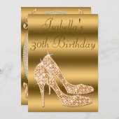 Glamour 30. Geburtstag Gold Stilettos Einladung (Vorne/Hinten)