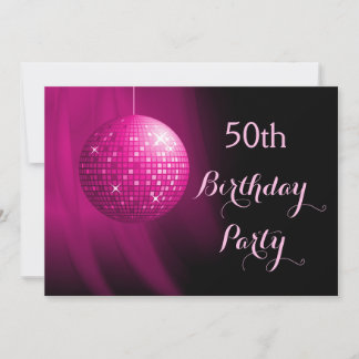 Glamour 50. Geburtstag Hot Pink Party Disco Ball Einladung