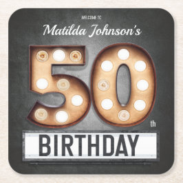 Glamour 50. Geburtstag Light Bulb Marquee Custom Rechteckiger Pappuntersetzer