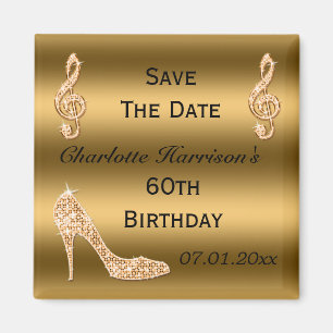 Glamour 60. Save the Date Gold Stiletto Magnet